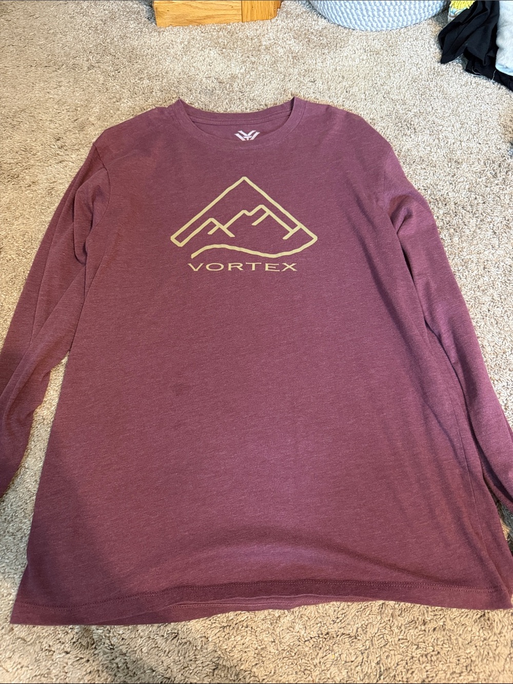 Vortex Women’s Long Sleeve Tee — Burgundy with Gold Logo